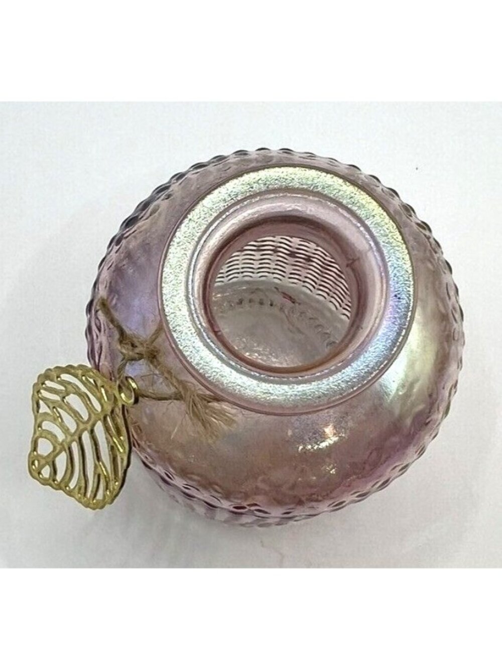 Iridescent Rose Pink Glass Vase Bottle With Gold Leaf Accent 4x2.5 Inches - Picture 4 of 4